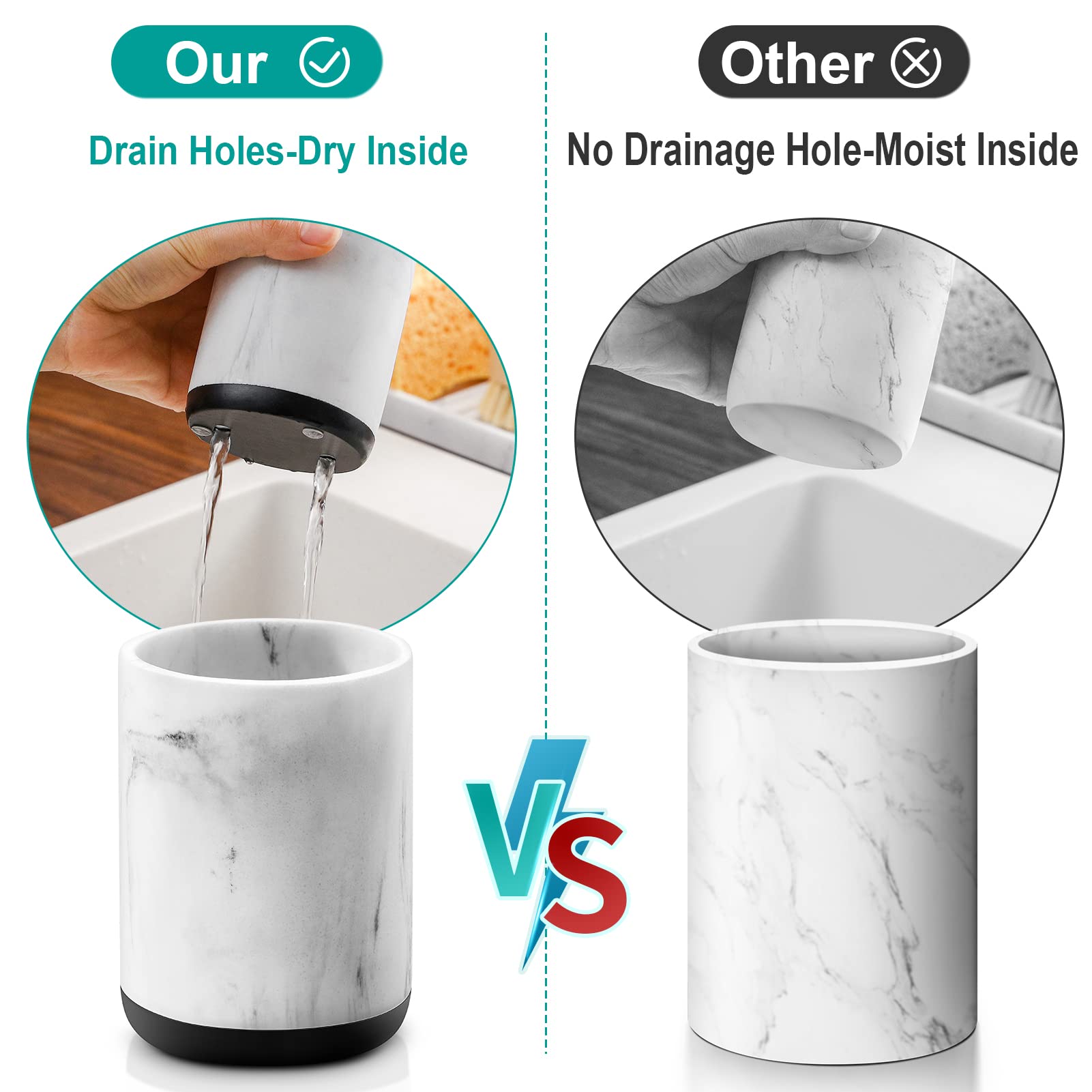 Vitviti Toothbrush Holders For Bathrooms, Toothpaste Tooth Brushing Holder, Bathroom Organizer Countertop For Vanity/Makeup Brus